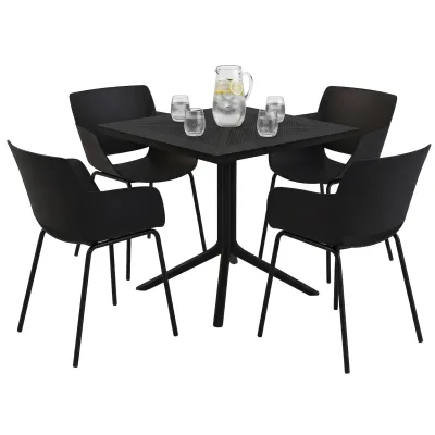 CLP Gartenmöbel-Set wetterfest Lirra, mit 4 Stühlen, quadratischem Tisch, 5-teilige Sitzgruppe für Garten, Terrasse und Balkon