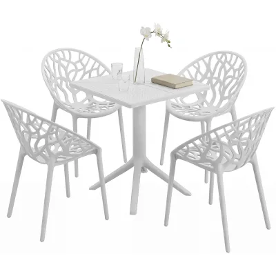 CLP Gartenmöbel-Set wetterfest Neriva, mit 4 Stühlen und quadratischem Tisch, 5-teilige Sitzgruppe für Garten, Terrasse und Balkon