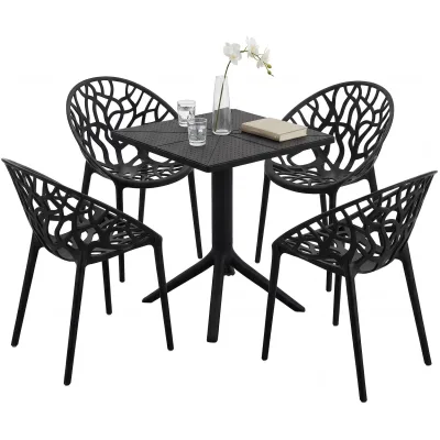 CLP Gartenmöbel-Set wetterfest Neriva, mit 4 Stühlen und quadratischem Tisch, 5-teilige Sitzgruppe für Garten, Terrasse und Balkon