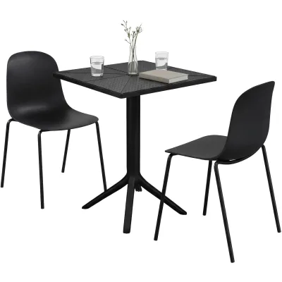 CLP Gartenmöbel-Set wetterfest Nerra, 2 Stapelstühle und quadratischer Gartentisch, ergonomisch, 3-teilige Sitzgruppe stapelbar