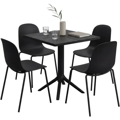 CLP Gartenmöbel-Set wetterfest Nerra, 4 Stapelstühle und quadratischer Gartentisch, ergonomisch, 5-teilige Sitzgruppe stapelbar