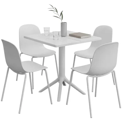 CLP Gartenmöbel-Set wetterfest Nerra, 4 Stapelstühle und quadratischer Gartentisch, ergonomisch, 5-teilige Sitzgruppe stapelbar