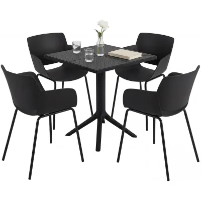 CLP Gartenmöbel-Set wetterfest Norva, mit 4 Stühlen im Lounge-Design und quadratischem Tisch, 5-tlg. Sitzgruppe für Garten, Terrasse & Balkon