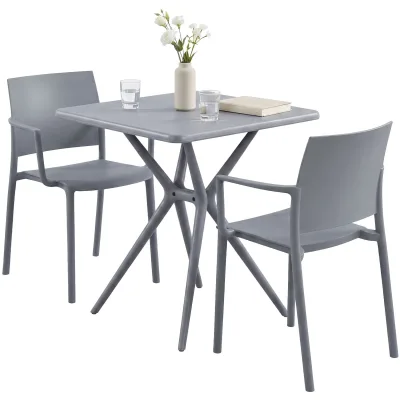 CLP Gartenmöbel-Set wetterfest Pula, 2 Stapelstühle und quadratischer Bistrotisch, Sitzgruppe aus Kunststoff für Balkon, Terrasse und Garten