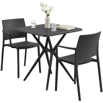 CLP Gartenmöbel-Set wetterfest Pula, 2 Stapelstühle und quadratischer Bistrotisch, Sitzgruppe aus Kunststoff für Balkon, Terrasse und Garten