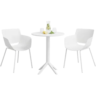 CLP Gartenmöbel-Set wetterfest Siora, 2 Bistrostühle und Esstisch rund 60 cm, Sitzgruppe für Balkon, Terrasse und Garten