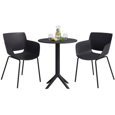 CLP Gartenmöbel-Set wetterfest Siora, 2 Bistrostühle und Esstisch rund 60 cm, Sitzgruppe für Balkon, Terrasse und Garten