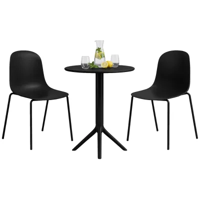 CLP Gartenmöbel-Set wetterfest Torin, mit 2 Stapelstühlen und rundem Tisch 60 cm, Sitzgruppe ganzjährig für Balkon, Terrasse und Garten