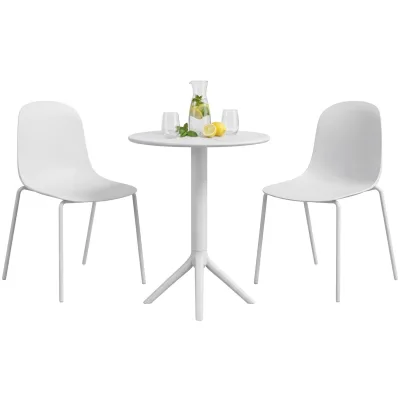 CLP Gartenmöbel-Set wetterfest Torin, mit 2 Stapelstühlen und rundem Tisch 60 cm, Sitzgruppe ganzjährig für Balkon, Terrasse und Garten