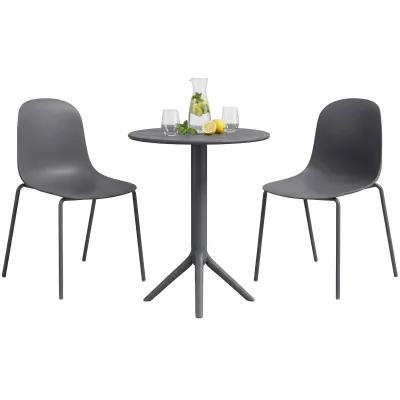 CLP Gartenmöbel-Set wetterfest Torin, mit 2 Stapelstühlen und rundem Tisch 60 cm, Sitzgruppe ganzjährig für Balkon, Terrasse und Garten