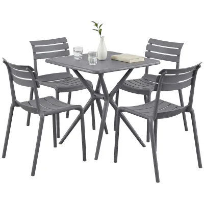 CLP Gartenmöbel-Set wetterfest Vela, mit 4 Stapelstühlen und quadratischem Esstisch 72x72cm, Sitzgruppe für Balkon, Terrasse und Garten