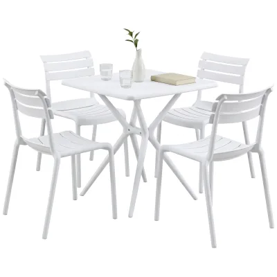 CLP Gartenmöbel-Set wetterfest Vela, mit 4 Stapelstühlen und quadratischem Esstisch 72x72cm, Sitzgruppe für Balkon, Terrasse und Garten