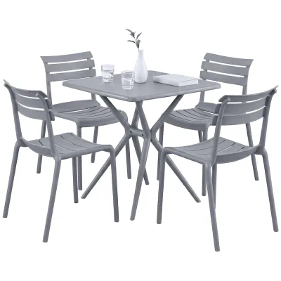 CLP Gartenmöbel-Set wetterfest Vela, mit 4 Stapelstühlen und quadratischem Esstisch 72x72cm, Sitzgruppe für Balkon, Terrasse und Garten