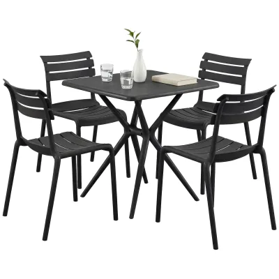 CLP Gartenmöbel-Set wetterfest Vela, mit 4 Stapelstühlen und quadratischem Esstisch 72x72cm, Sitzgruppe für Balkon, Terrasse und Garten