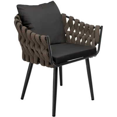 CLP Gartensessel Naxos aus Seilgeflecht Taupe mit Armlehnen, Gartenstuhl für Balkon, Terrasse und Garten, bis 150 kg belastbar