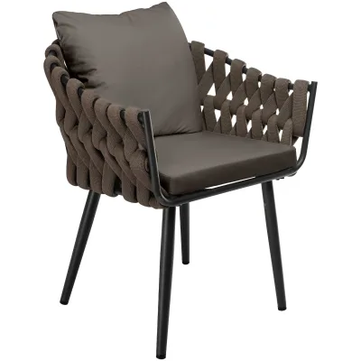 CLP Gartensessel Naxos aus Seilgeflecht Taupe mit Armlehnen, Gartenstuhl für Balkon, Terrasse und Garten, bis 150 kg belastbar