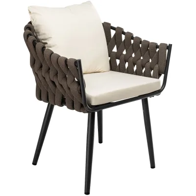 CLP Gartensessel Naxos aus Seilgeflecht Taupe mit Armlehnen, Gartenstuhl für Balkon, Terrasse und Garten, bis 150 kg belastbar