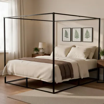 CLP Himmelbett Gestell Batoni, Doppelbett für Erwachsene, Bettgestell und Lattenrost aus Metall, Metallbett stabil