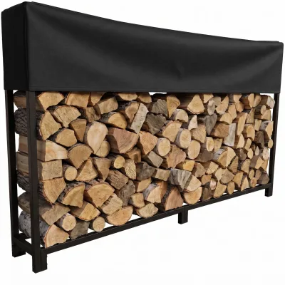 CLP Kaminholzständer außen 200x25x115 cm Meriden, Brennholzregal aus Stahl verzinkt mit Abdeckung aus 600D-Polyester, für außen und innen
