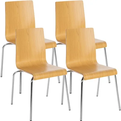CLP Stuhl 4er Set stapelbar Gahanna, Stapelstühle aus Formholz mit HPL-Laminat, Stahlgestell verchromt belastbar bis 150 kg, Esszimmer und Büro