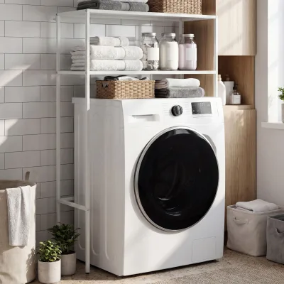 CLP Waschmaschinenregal Überbau Kendal, Überbauregal Waschmaschine und Trockner, Toilettenregal aus Metall, 2 Ablagen für Badezimmer