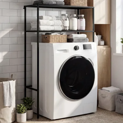 CLP Waschmaschinenregal Überbau Kendal, Überbauregal Waschmaschine und Trockner, Toilettenregal aus Metall, 2 Ablagen für Badezimmer