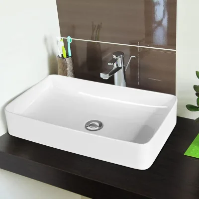 Costway 60x35cm Waschbecken mit Pop-up-Ablauf