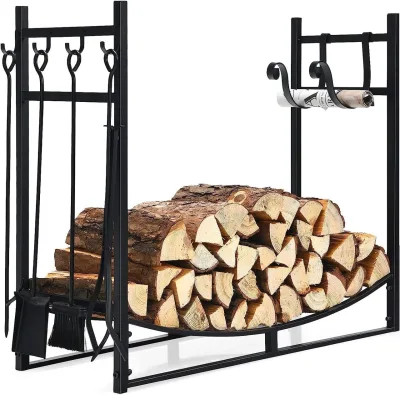 Costway Kaminholzregal mit 4 tlg. Kaminbesteck Set