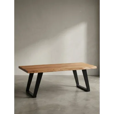 Couchtisch Braun Akazie Massivholz Baumkante 120x60x46 cm, Metallbeine U-Form