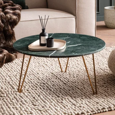 Couchtisch FineBuy Sofatisch Echter Marmor Ø 70 cm Tisch Wohnzimmertisch Rund