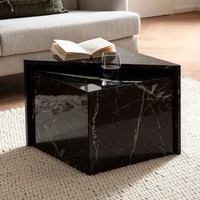 Couchtisch FineBuy Sofatisch MONOBLOC 2er Set Hochglanz Marmor Optik Dreieckig