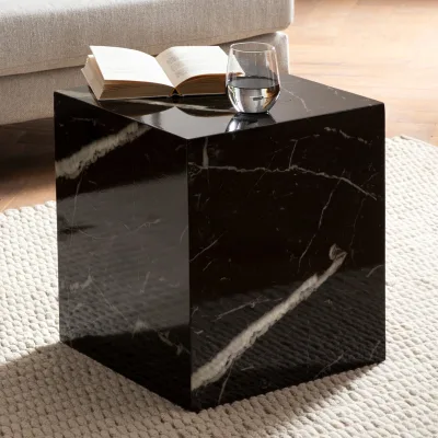 Couchtisch FineBuy Sofatisch MONOBLOC Marmor Optik 40x40x45 cm Wohnzimmertisch