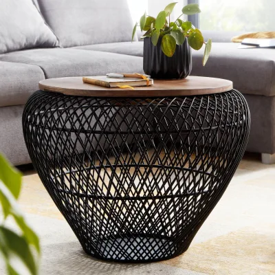 Couchtisch FineBuy Sofatisch Rund Metall Ø 60 cm Tisch Stauraum Wohnzimmertisch