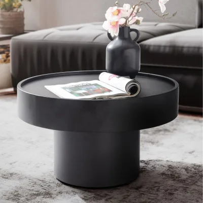 Couchtisch rund 60cm Metall schwarz Wohnzimmertisch Alu Sofatisch Beistelltisch