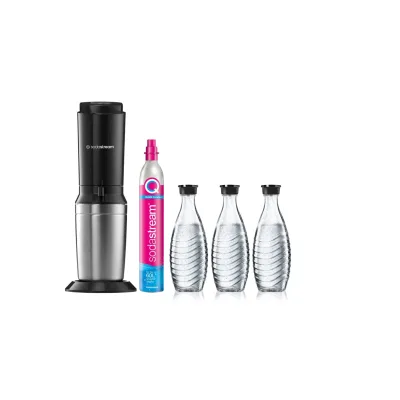 CRYSTAL 3.0 Wassersprudler titan, Vorteilspack inkl 3x Glasflasche, 1x Quick-Connect Zylinder
