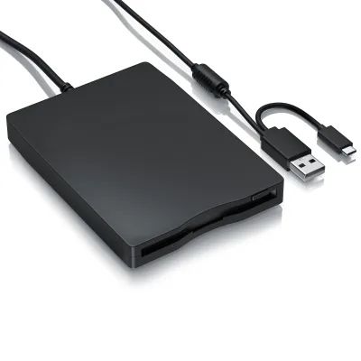 CSL externes USB-Diskettenlaufwerk, 3,5 Zoll und 1,44 MB, USB-A und USB-C, USB 2.0, Plug & Play, Slimline-Design, Windows 10/11