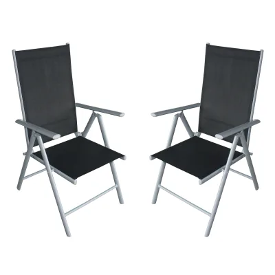 2x Klappsessel RAVENNA Aluminium silbergrau + Kunstgewebe schwarz (4-er Set)
