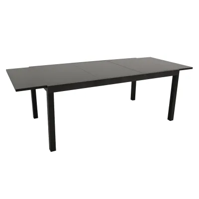 Ausziehtisch ELBA 200/300x110cm, Aluminium anthrazit + Glas schwarz