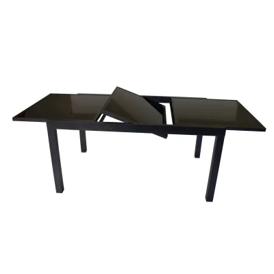 Ausziehtisch TORINO 150/210x90cm, Aluminium anthrazit + Glas schwarz