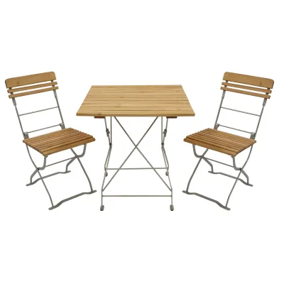 Biergarten - Garnitur MÜNCHEN 3-teilig (2x Stuhl, 1x Tisch 70x70cm), Flachstahl verzinkt + Robinie