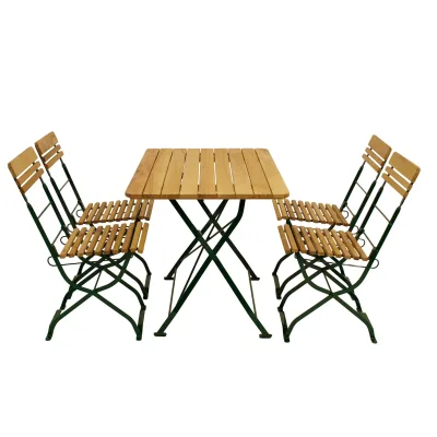 Biergarten - Garnitur MÜNCHEN 5-teilig (4x Stuhl, 1x Tisch 70x110cm), Flachstahl grün + Robinie