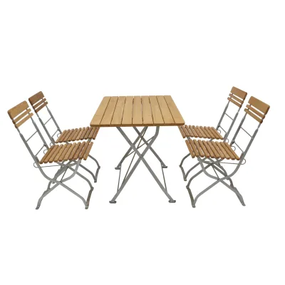 Biergarten - Garnitur MÜNCHEN 5-teilig (4x Stuhl, 1x Tisch 70x110cm), Flachstahl verzinkt + Robinie