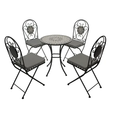 Bistroset SIENA 5-teilig, Eisen schwarz + Mosaik grau/weiss