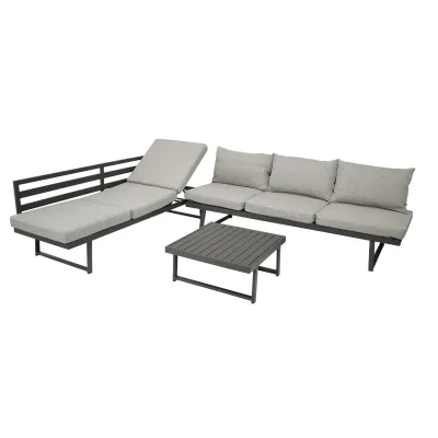 Funktions Lounge Set BOGOTA, Aluminium matt-grau, Polster hellgrau