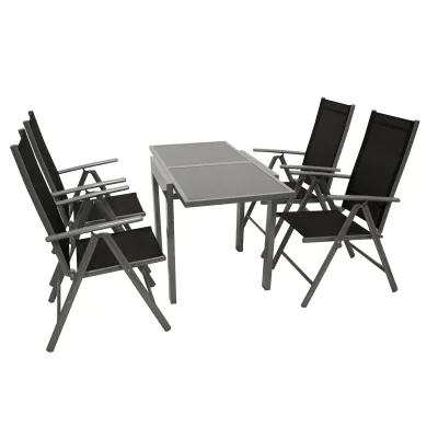 Garnitur AMALFI 5-teilig, Aluminium silbergrau + Kunstgewebe schwarz