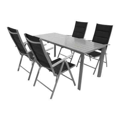 Garnitur BAGO 5-teilig, Alu silbergrau + Kunstgewebe schwarz
