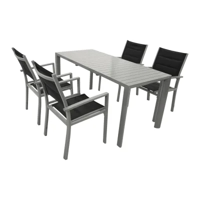 Garnitur BAGO 5-teilig, Alu silbergrau + Kunstgewebe schwarz