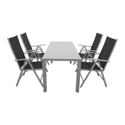 Garnitur BAGO 5-teilig, Aluminium silbergrau + Kunstgewebe schwarz