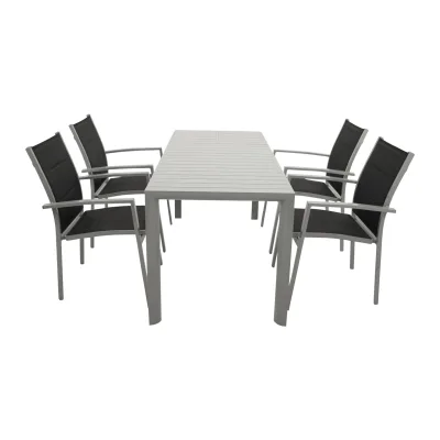 Garnitur BAGO 5-teilig, Aluminium silbergrau + Kunstgewebe schwarz