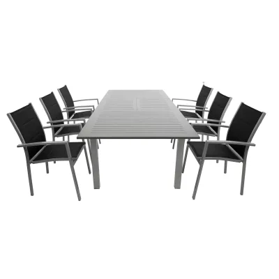 Garnitur BAJAZZO 7-teilig, Aluminium silbergrau + Kunstgewebe schwarz